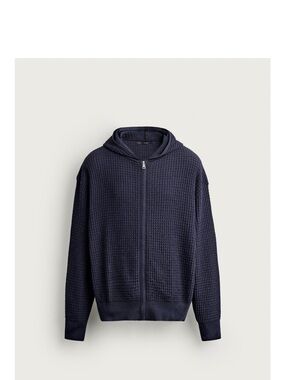 Zara Men's Black Gray Waffle Zip-Up Hoodie Sweater Jacket in excellent condition